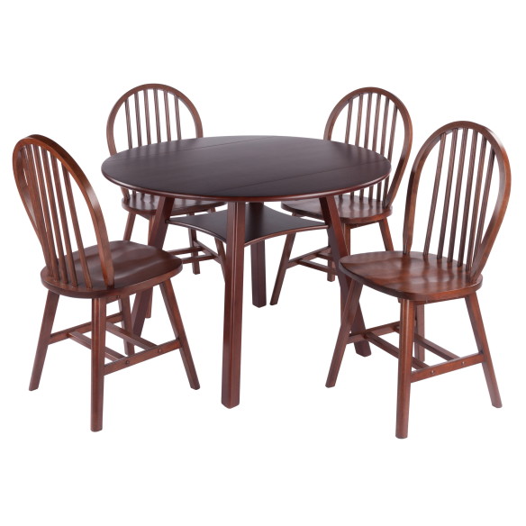 Marbelle 5-Pc Drop Leaf Dining Table with 4 Windsor Chairs, Walnut Finish