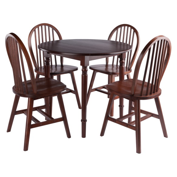 Sorella 5-pc Set Round Drop Leaf Table, Walnut