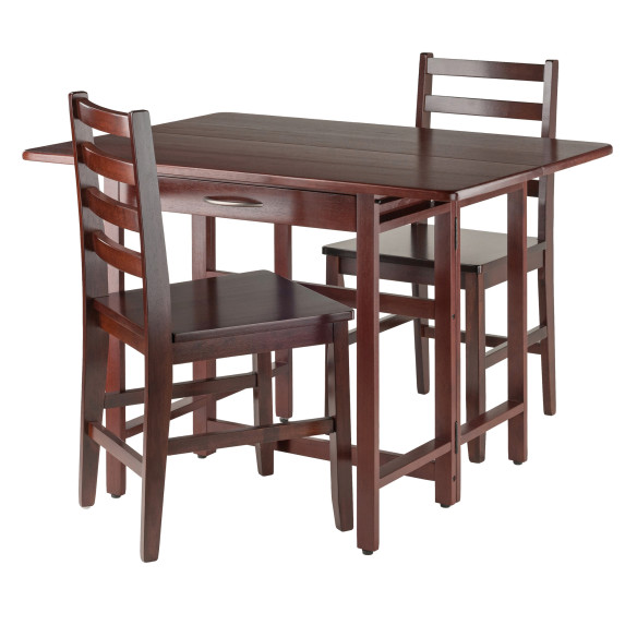 Taylor 3-Pc Drop Leaf Dining Table with 2 Ladder Back Chairs, Walnut