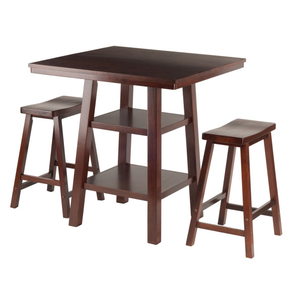 Orlando 3-Pc High Dining Table with 2 Saddle Seat Stools, Walnut