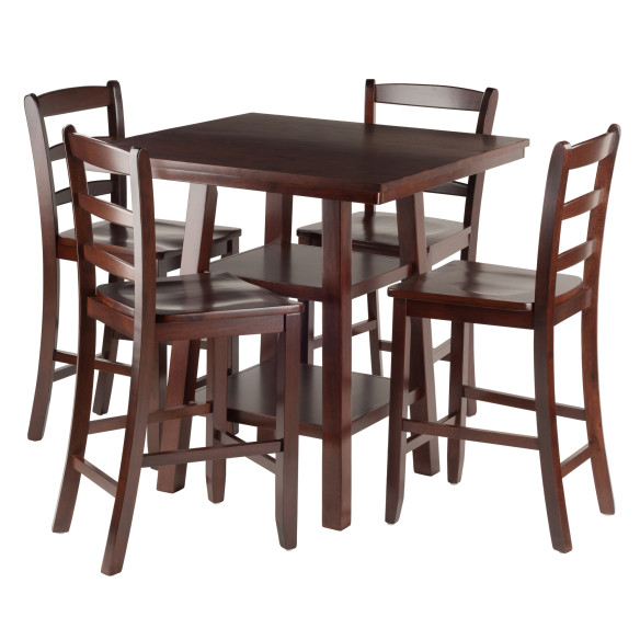 Orlando 5-Pc High Dining Table with 4 Ladder Back Counter Stools, Walnut