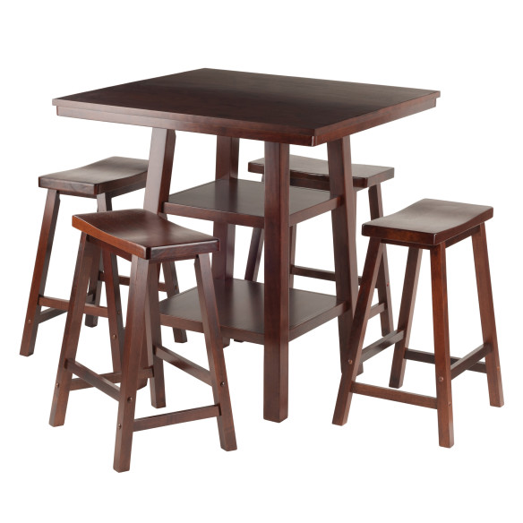 Orlando 5-Pc High Dining Table with 4 Saddle Seat Counter Stools, Walnut