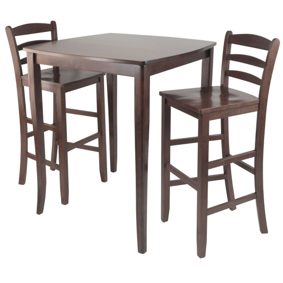 Winsome Inglewood High Dining Table with 2 Ladder-Back Bar Stools, 39” High, 34” Wide, Walnut