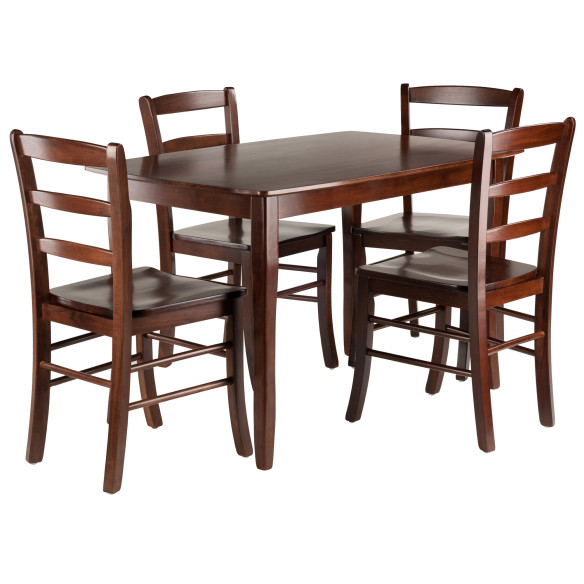 Winsome Inglewood Dining Table with 4 Ladder-Back Chairs, 47” Wide, Walnut