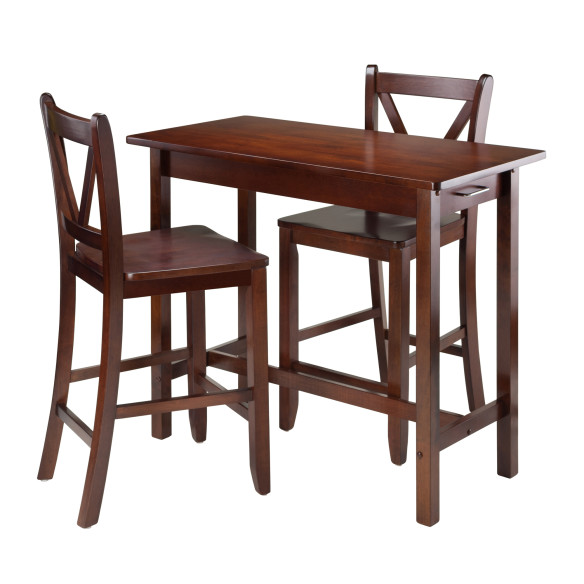 Sally 3-Pc Breakfast Table with 2 V-Back Counter Stools, Walnut