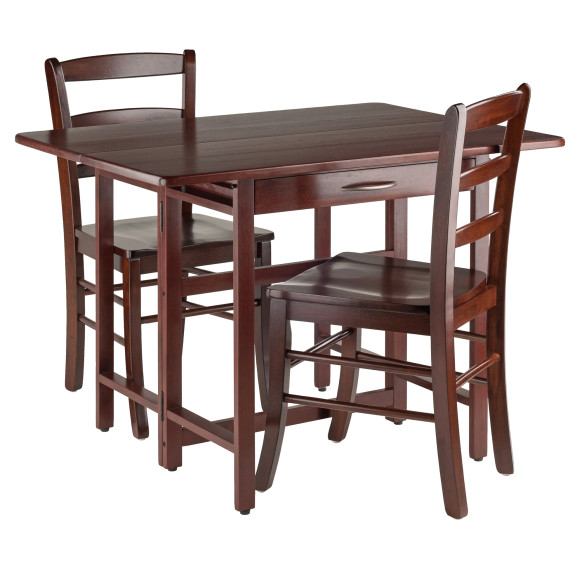 Taylor 3-Pc Drop Leaf Dining Table with 2 Ladder Back Chairs, Walnut