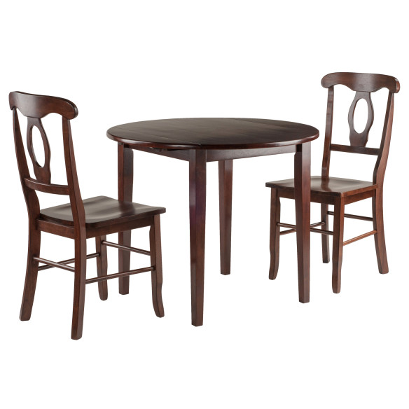 Winsome Clayton Extendable Dining Table with 2 Keyhole Back Chairs, 36” Wide, 29” High, Walnut
