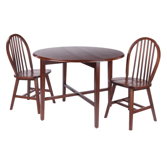 Hannah 3-Pc Double Drop Leaf Table Set with 2 Windsor Chairs Walnut Finish