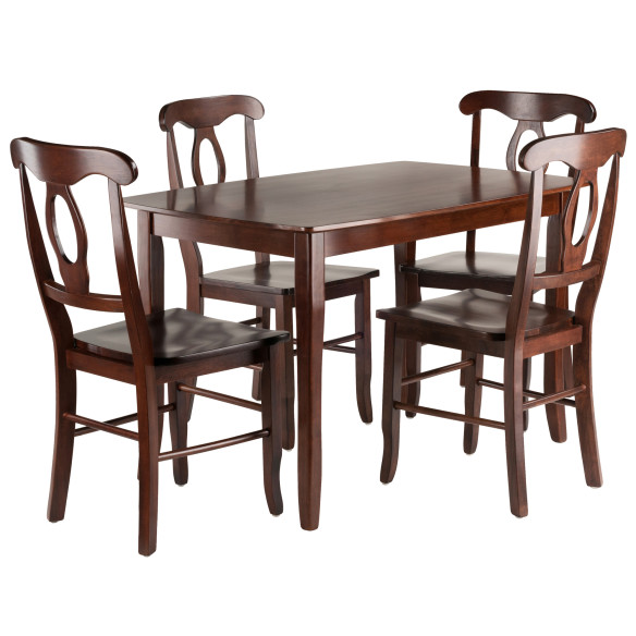 Winsome Inglewood Dining Table with 4 Keyhole-Back Chairs, 47” Wide, Walnut