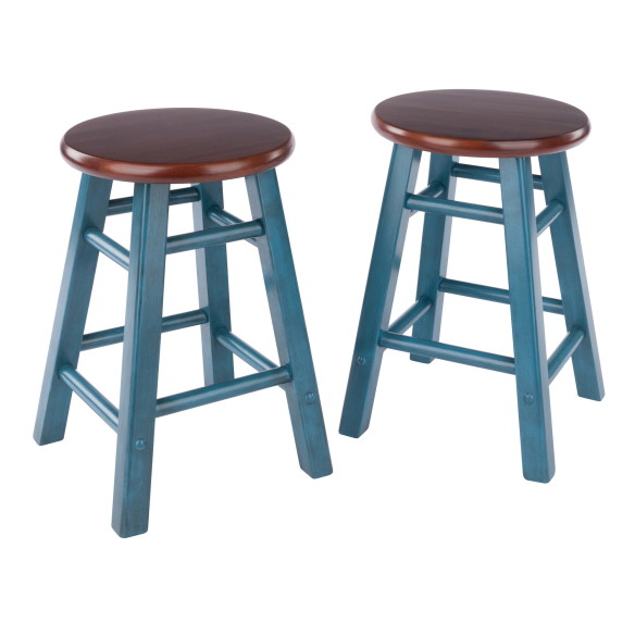 Element 2-Pc Square Legs Dining Stool Set, Walnut-Rustic Teal Finish