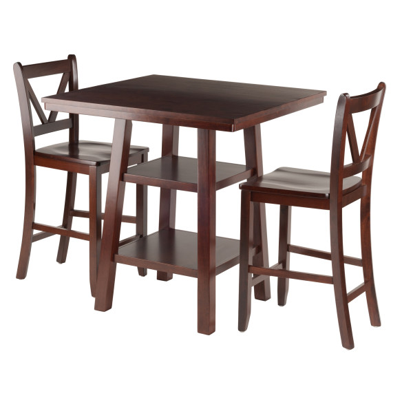 Orlando 3-Pc High Dining Table with 2 V-Back Counter Stools, Walnut