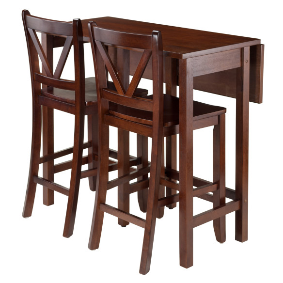 Lynnwood 3-Pc High Drop Leaf Dining Table with 2 Counter V-Back Stools, Walnut