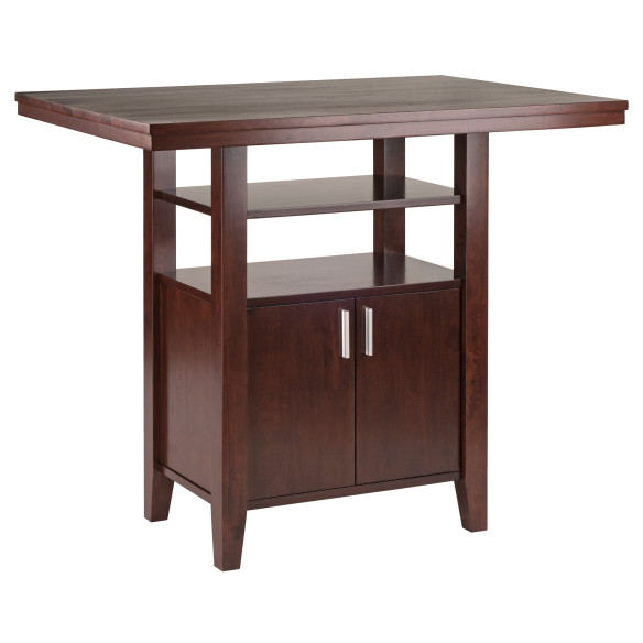 Winsome Albany High Table with Built-In Storage, 36” High, 42” Wide, Walnut