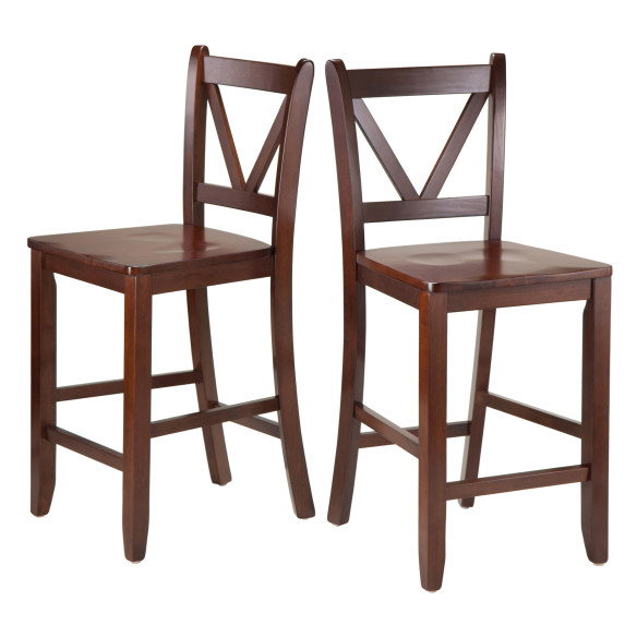 Victor 2-Pc V-Back Counter Stool Set, Walnut