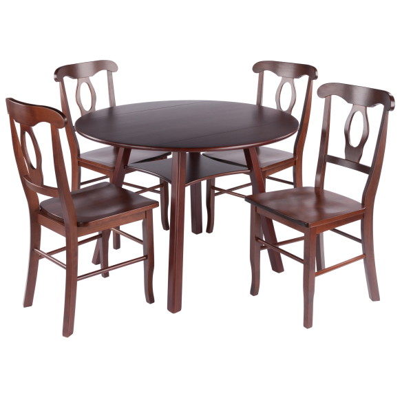 Marbelle Table 5-Pc Drop Leaf Dining Table with 4 Renaissance Chairs, Walnut Finish