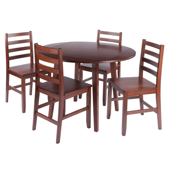 Dawson 5-Pc Quad Drop Leaf Table with Ladder-back Chairs, Walnut