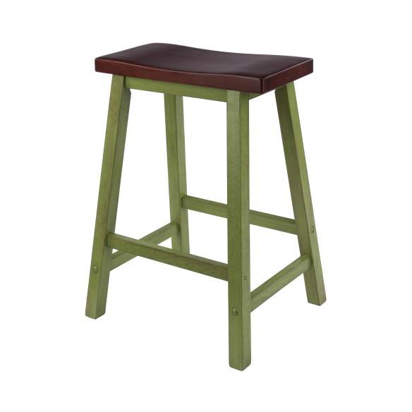 Satori Saddle Seat 24” Counter Stool, Rustic Green and Walnut