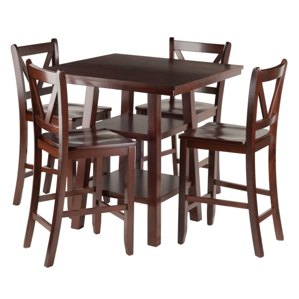Orlando 5-Pc High Dining Table with 4 V-Back Counter Stools, Walnut