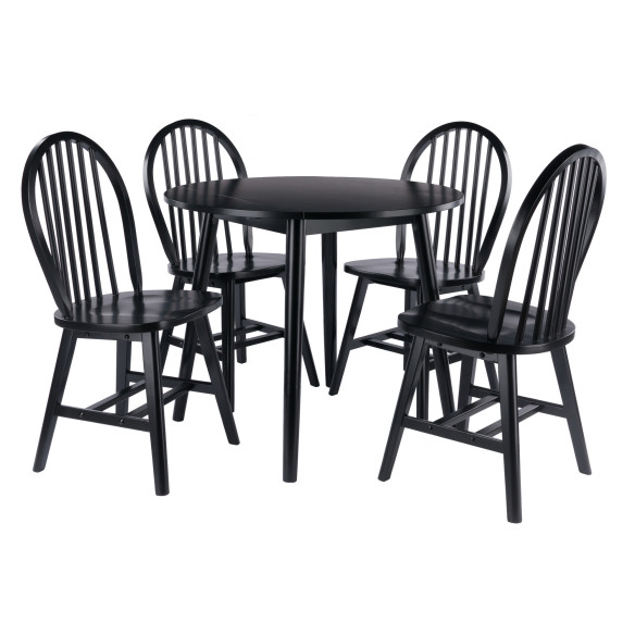 Moreno 5-Pc Double Drop Leaf Dining Table with 4 Windsor Chairs, Black