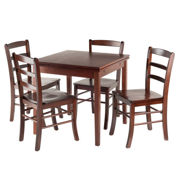 Pulman 5-Pc Extendable Dining Table with 4 Ladder Back Chairs, Walnut