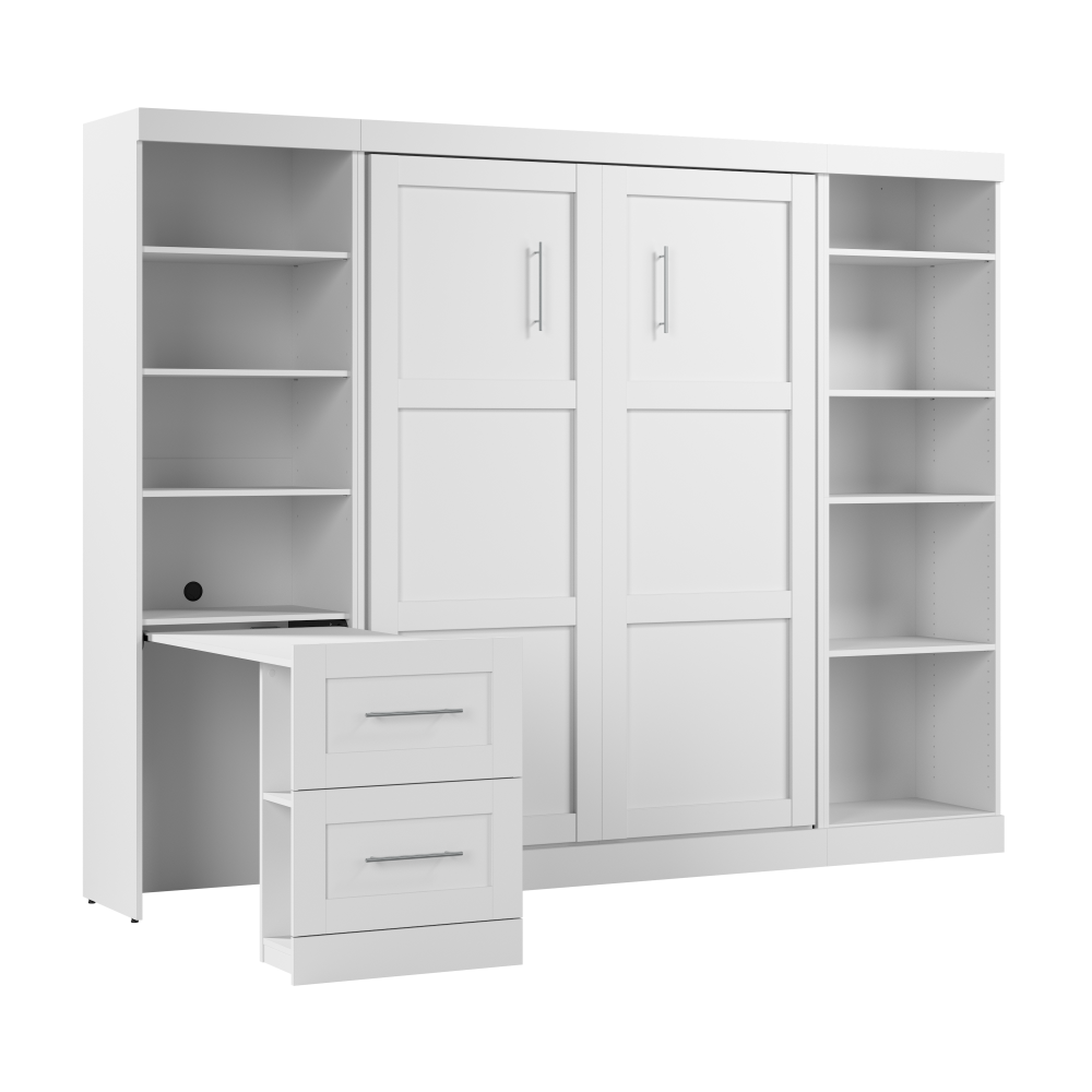 Blanc / Bureau, rangement double et tiroirs / Lit double