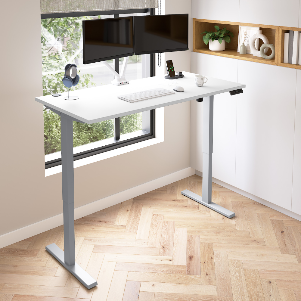 White / 60W x 30D / With Dual Monitor Arm