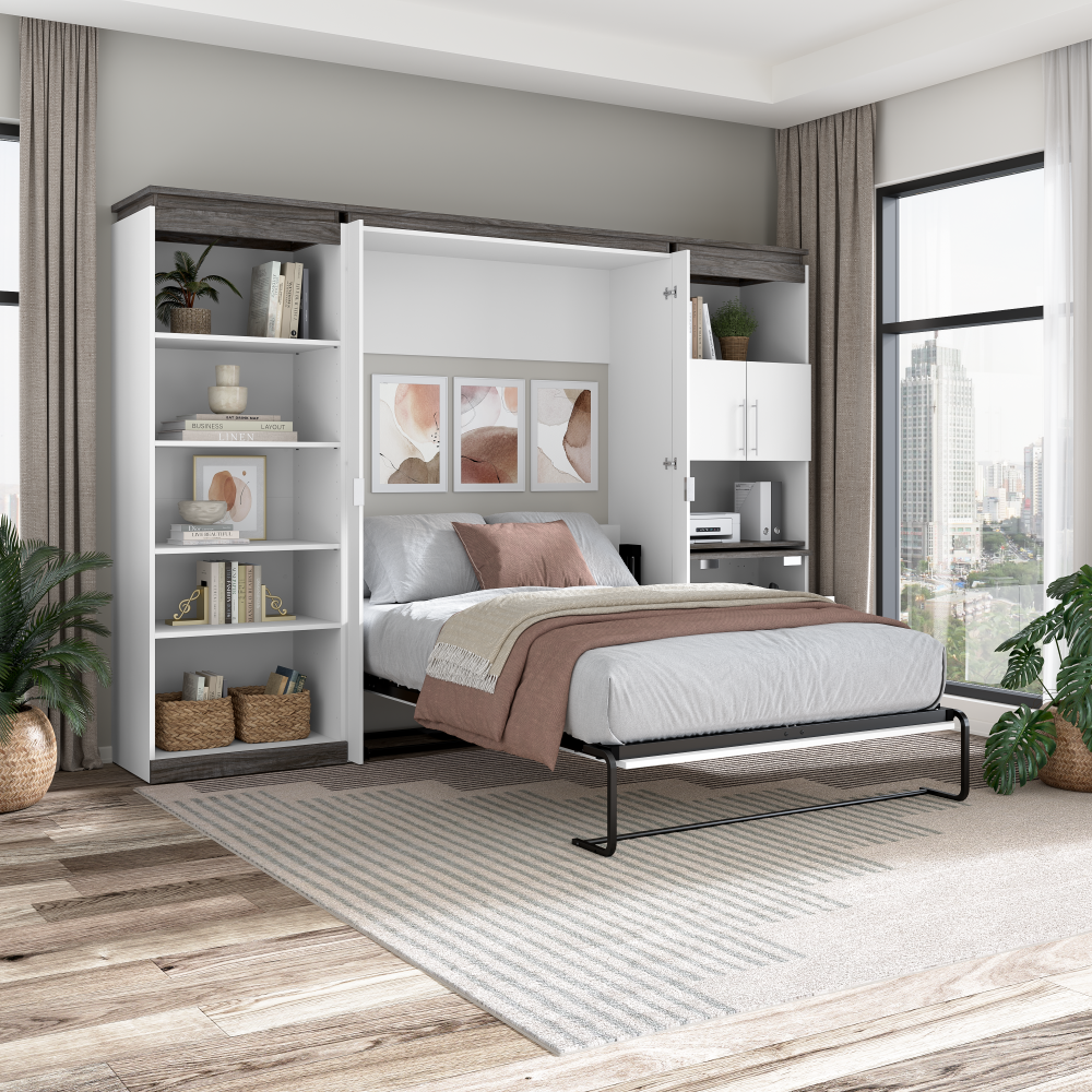 White / Full / 30-inch Pull-Out Desk Cabinet + Shelving Unit