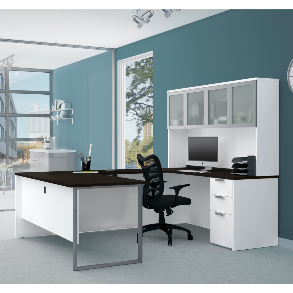 Proconcept Plus 72W U-Shaped Executive Desk with Pedestal and Frosted Glass Doors Hutch - Thumbnail 2