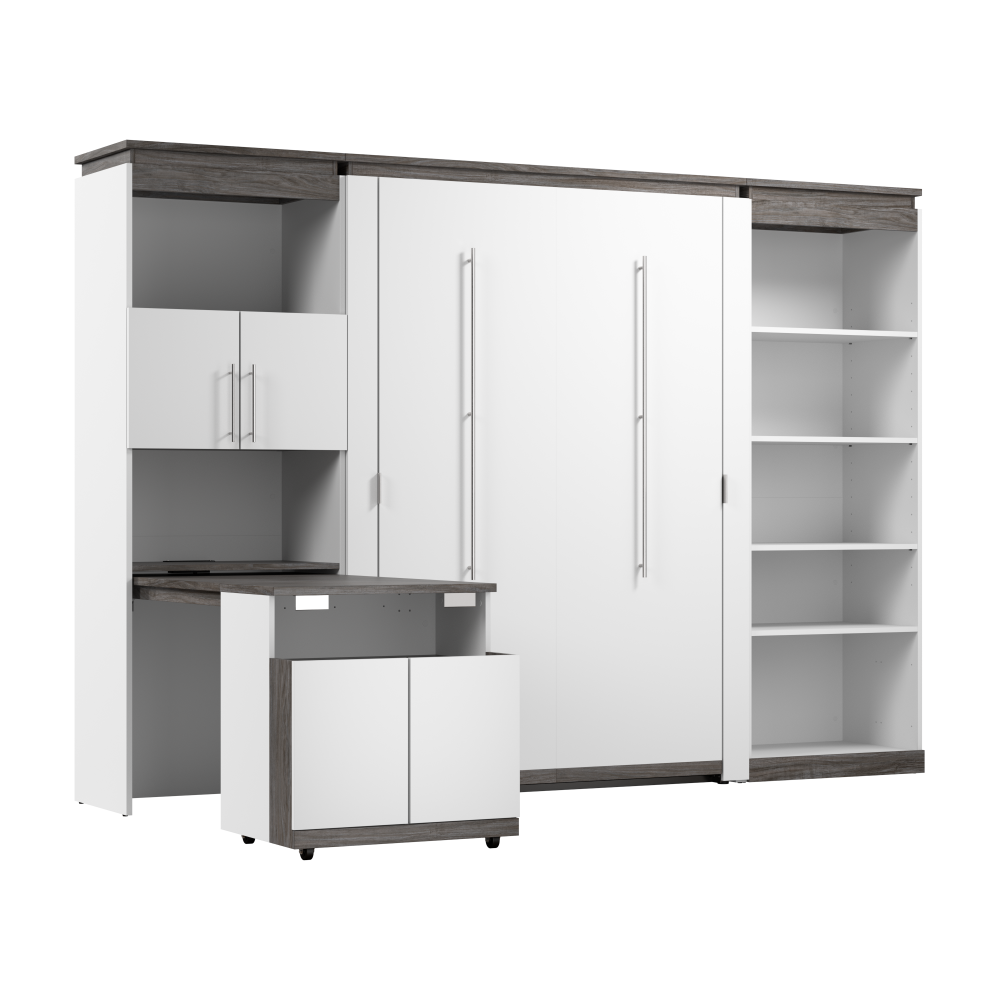 White / Full / 30-inch Pull-Out Desk Cabinet + Shelving Unit