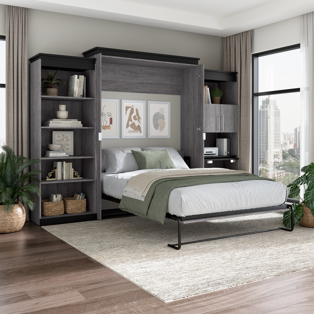 Bark Gray / Queen / 30-inch Pull-Out Desk Cabinet + Shelving Unit