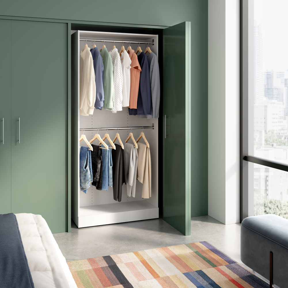 White / Double Clothing Rod / No Drawers