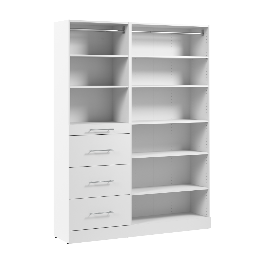 White / Single Rod, Shelves, Drawers / Slab Drawers
