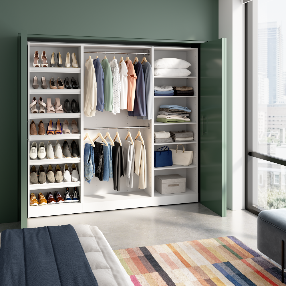 White / Rods, Shelves, Shoe Shelf / No Drawers