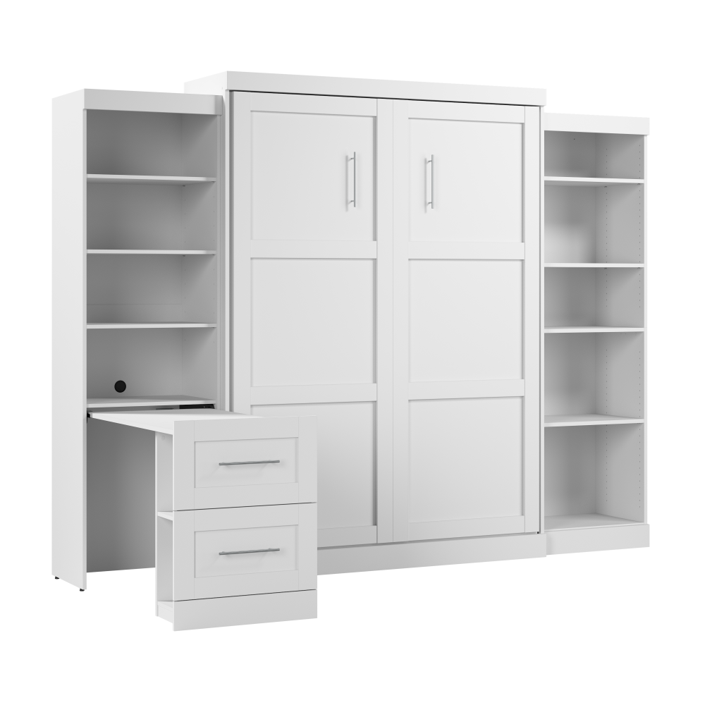 Blanc / Bureau, rangement double et tiroirs / Grand lit