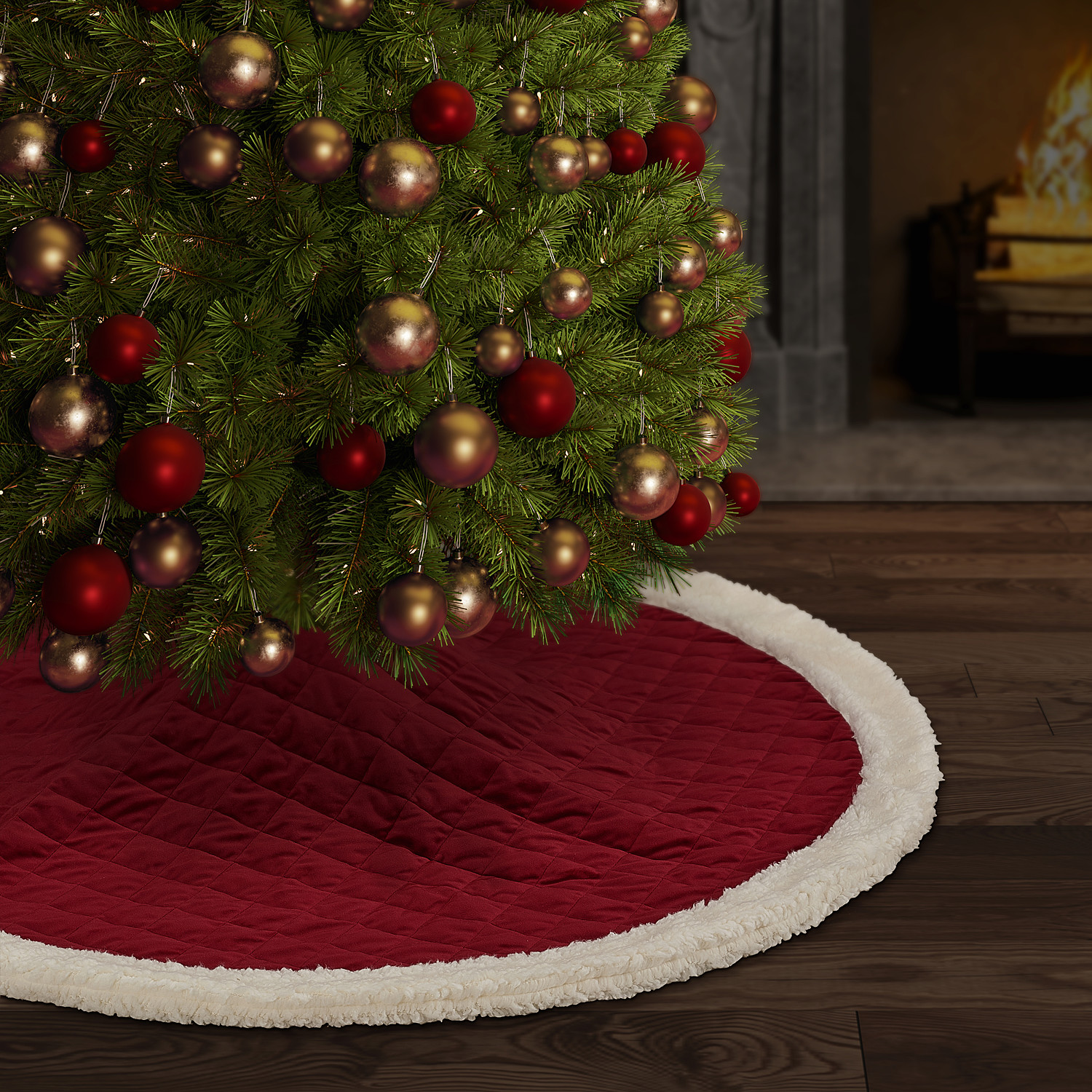 Crimson Quilted Christmas Tree Skirt