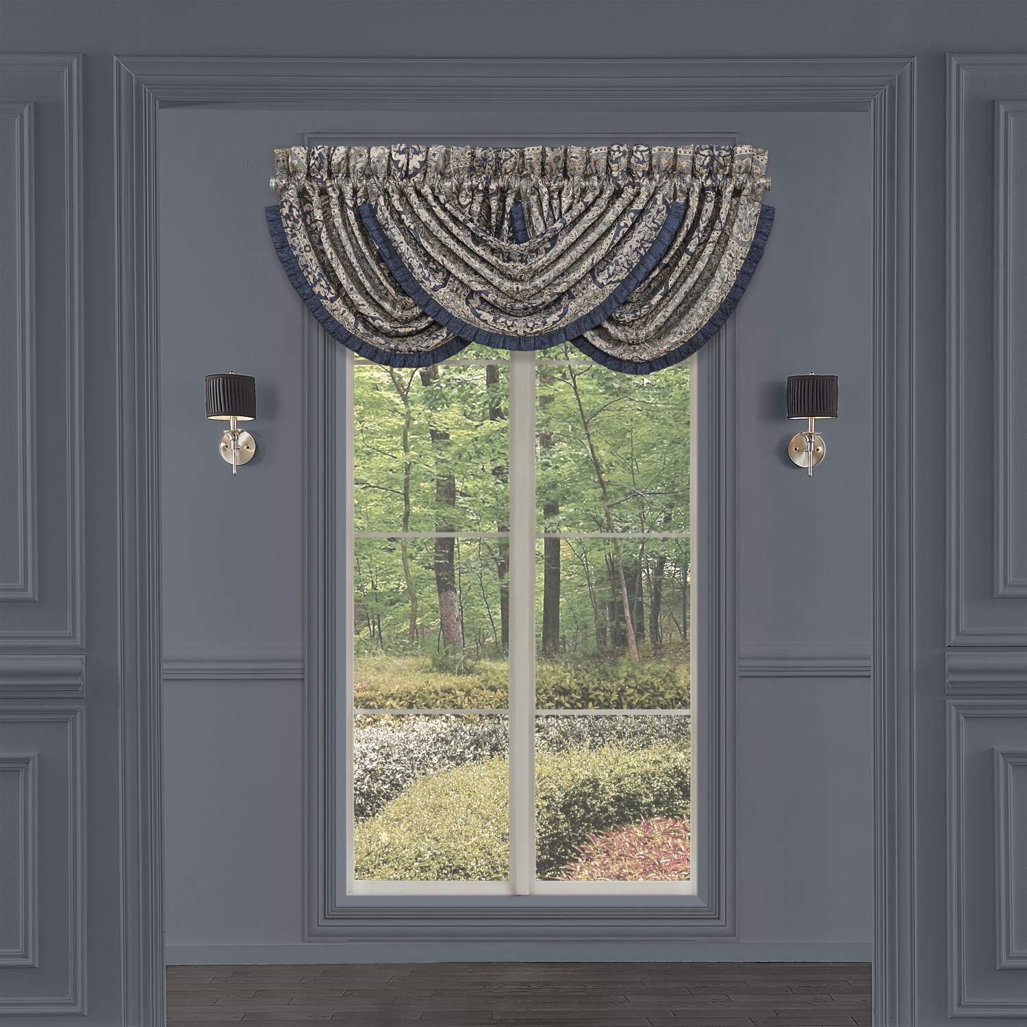Navy Window Waterfall Valance