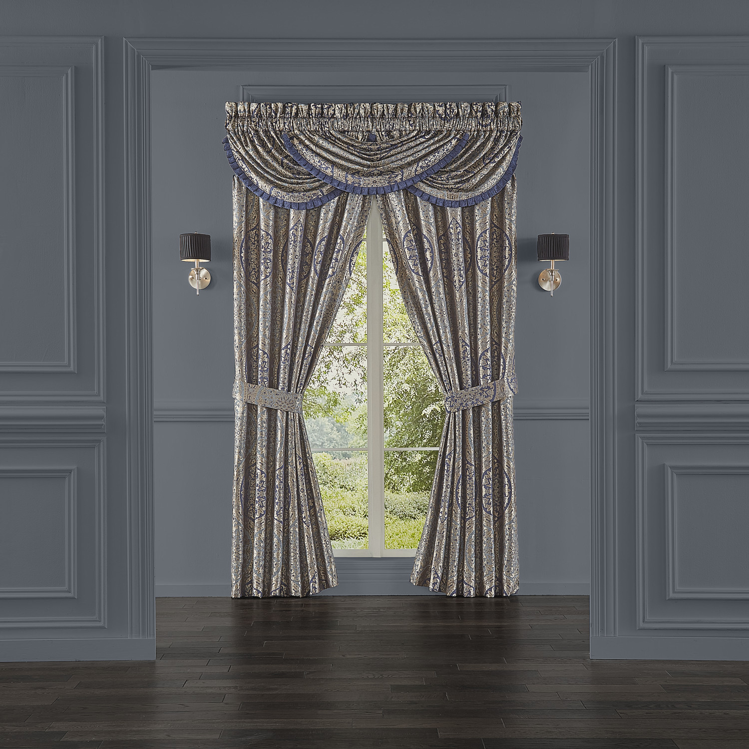 Navy Window Waterfall Valance