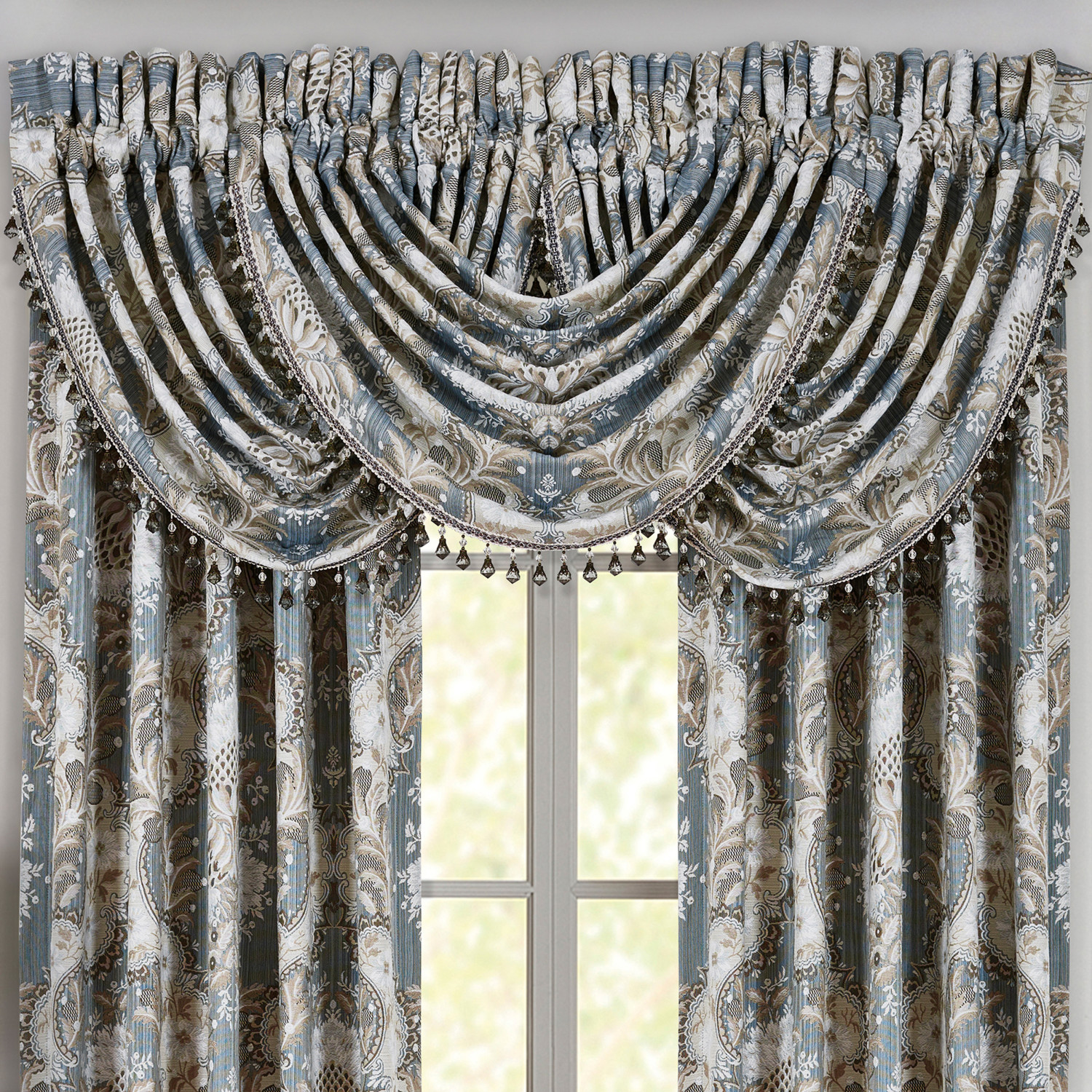 French Blue Window Waterfall Valance