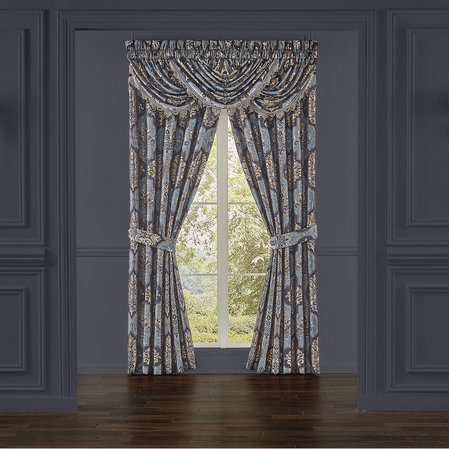 Indigo Window Waterfall Valance