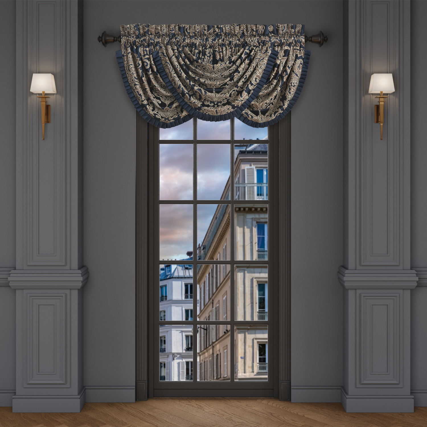 Navy Window Waterfall Valance