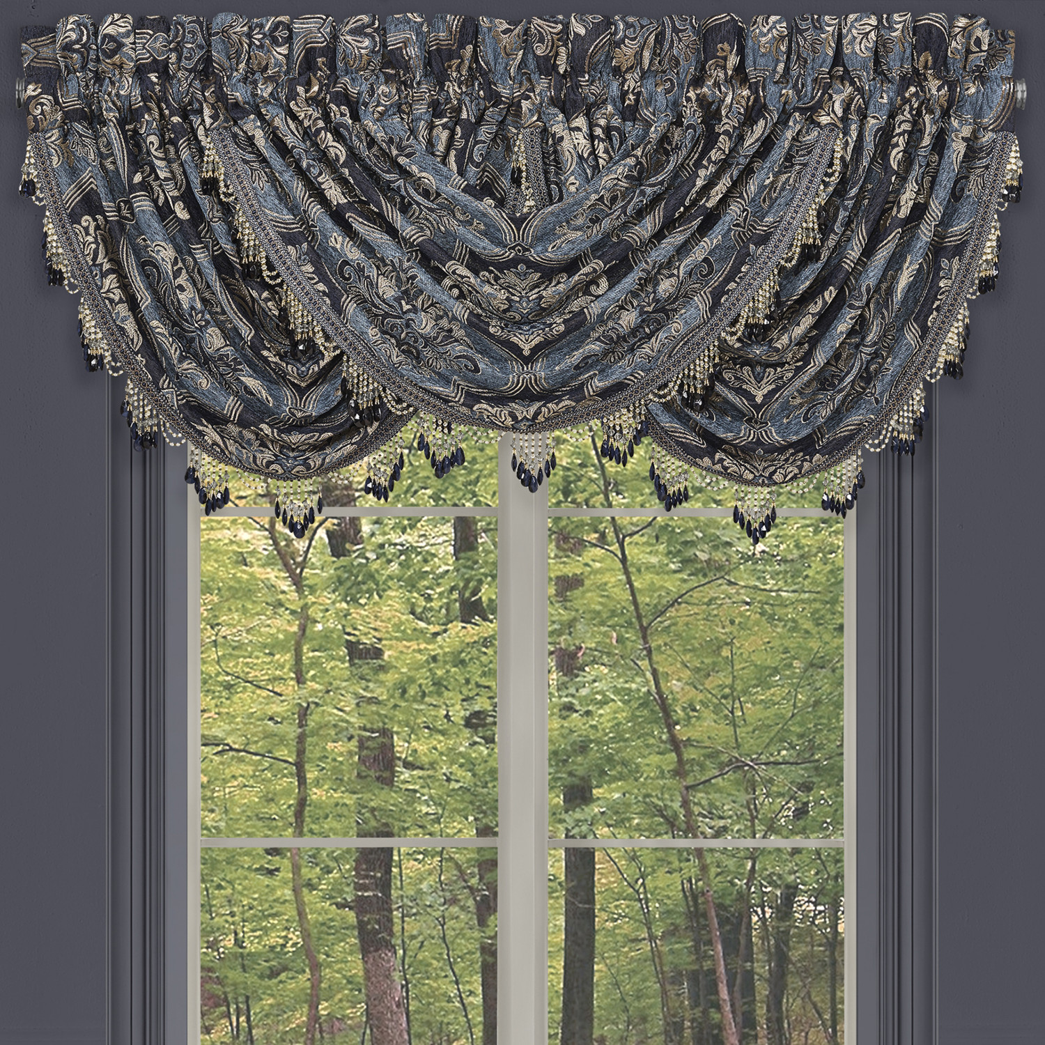 Indigo Window Waterfall Valance