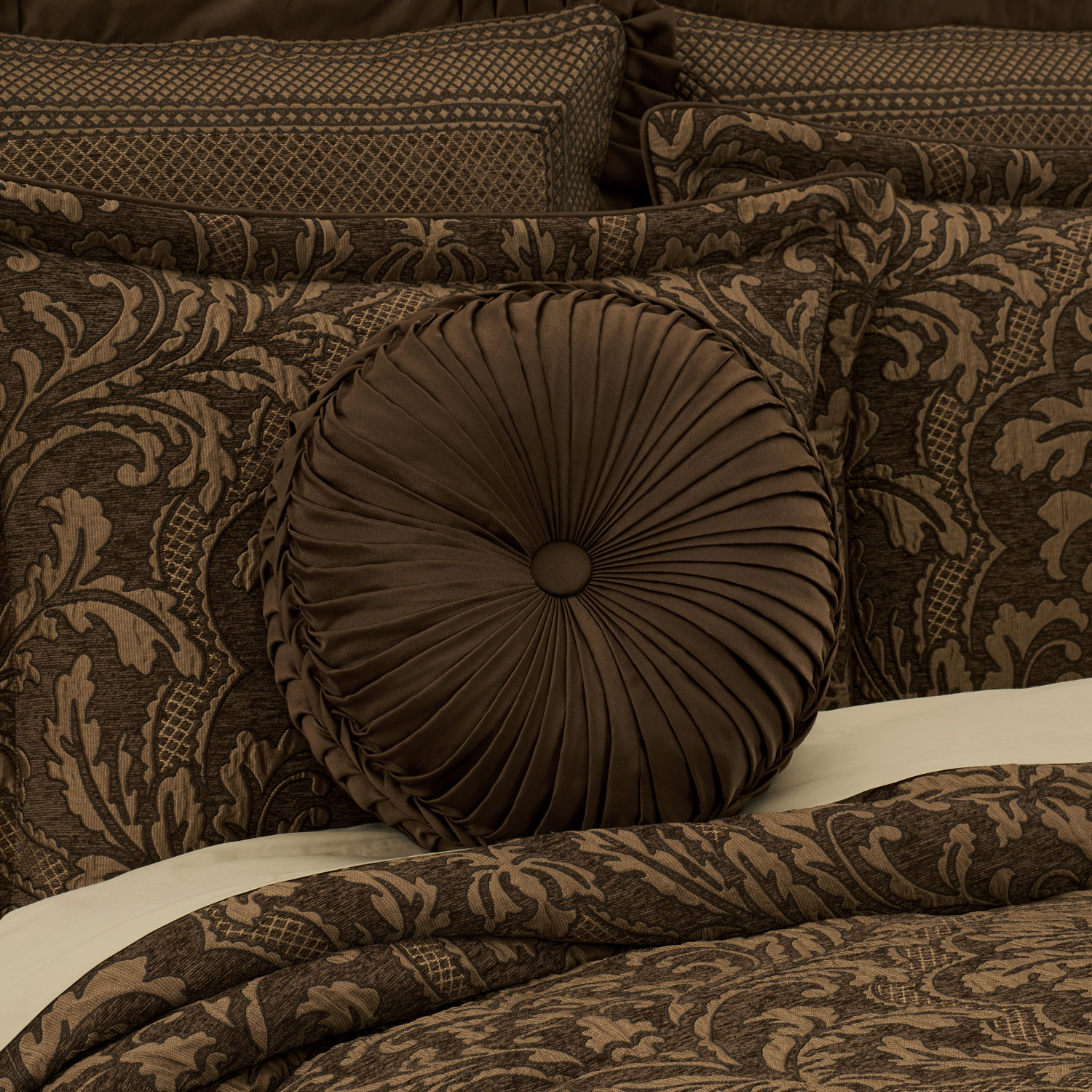 Mocha Tufted Round Decorative Throw Pillow