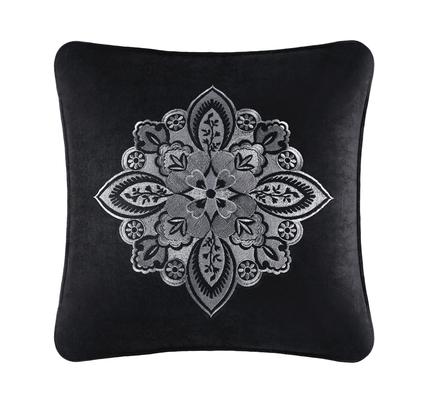Black 18inch Square Embellished Decorative Throw Pillow