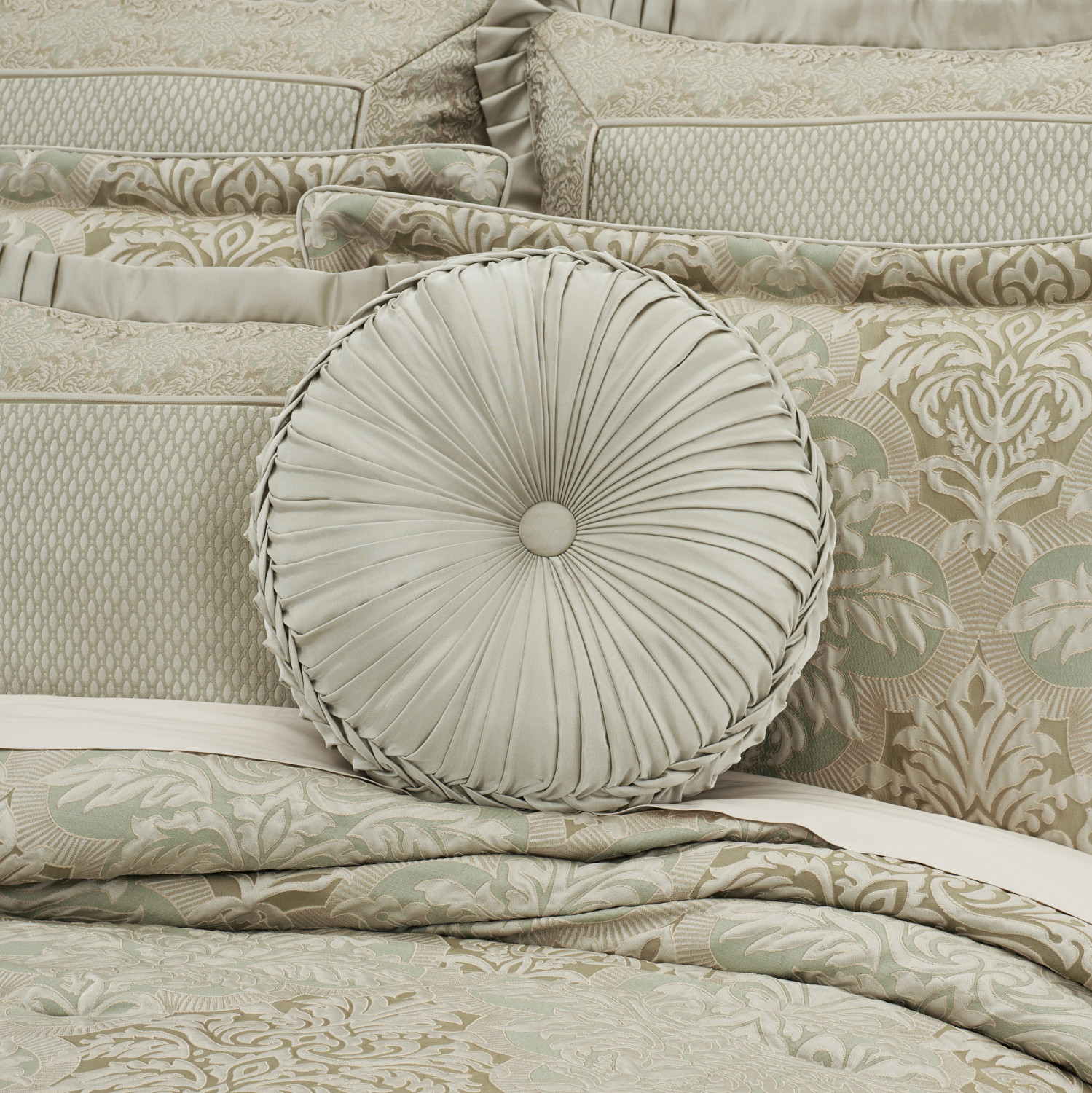 Aqua Tufted Round Decorative Throw Pillow