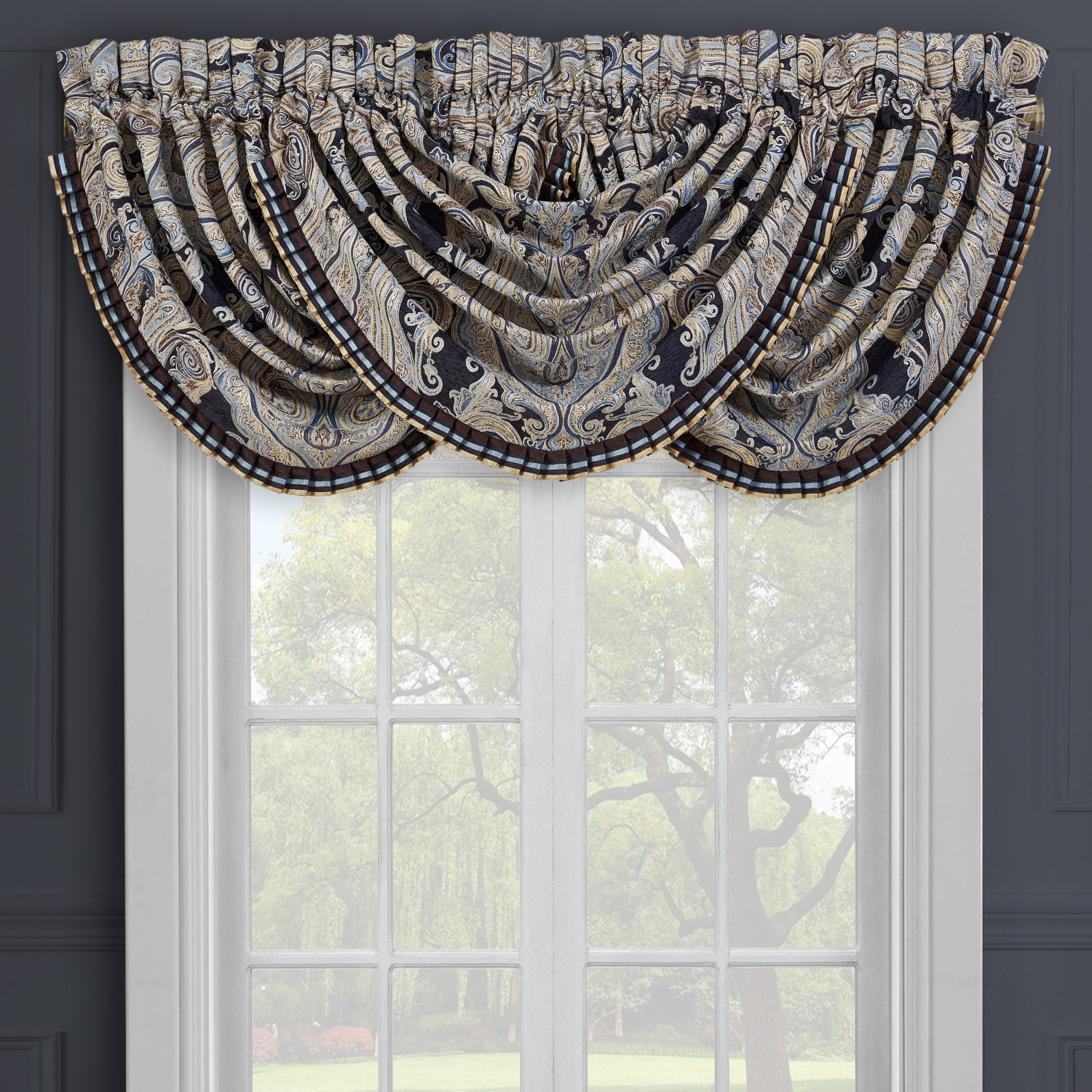 Indigo Window Waterfall Valance