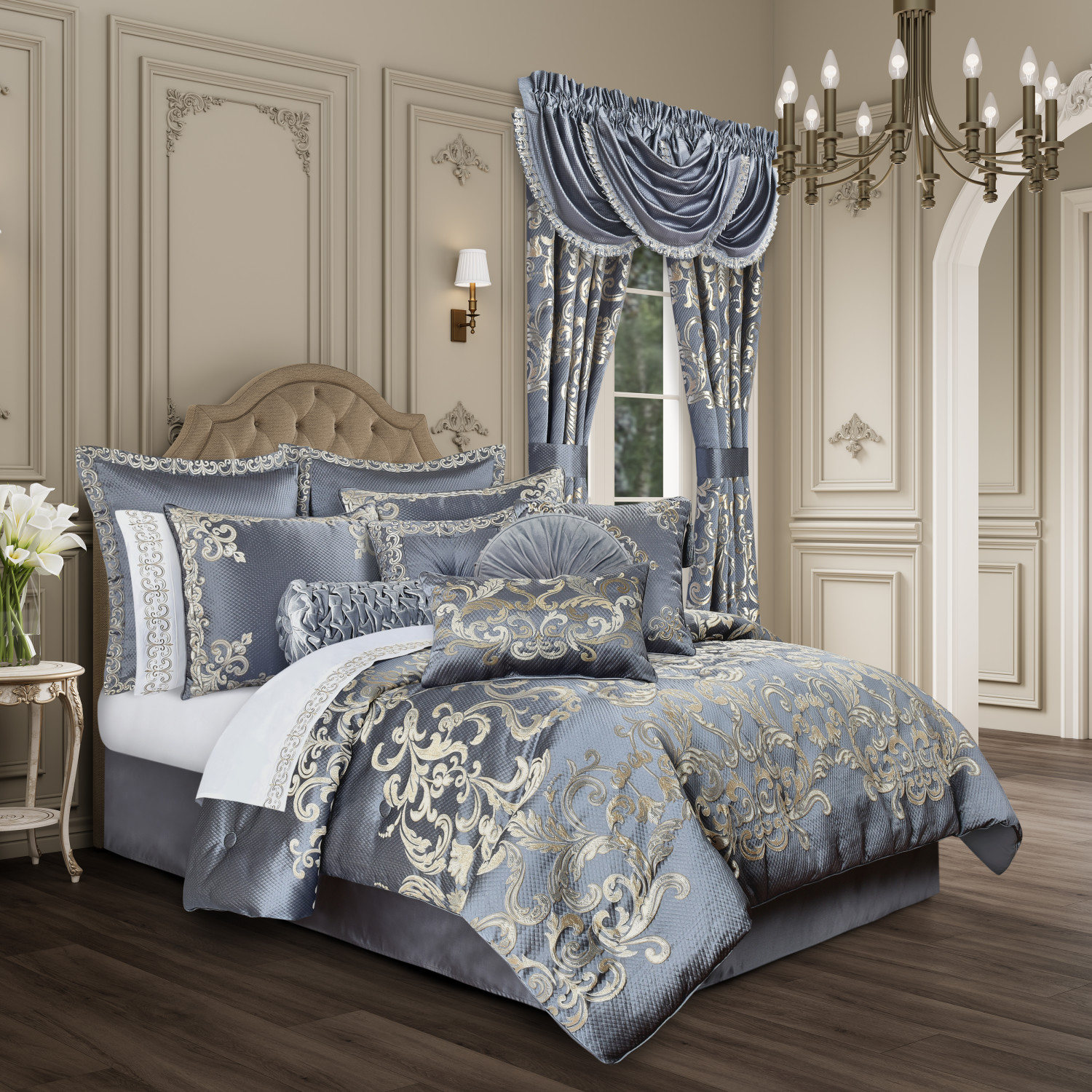 Powder Blue 18inch Square Embellished Decorative Throw Pillow
