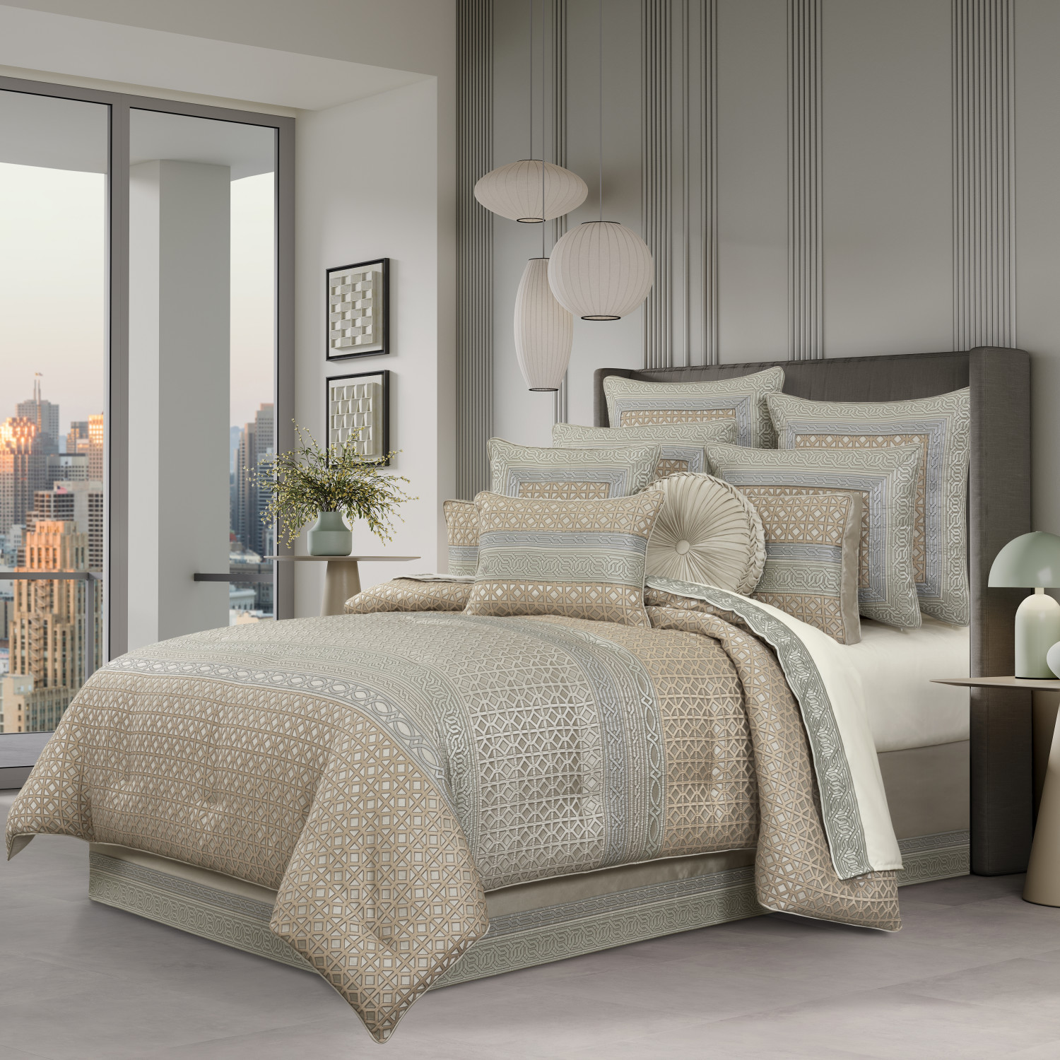 Taupe Tufted Round Decorative Throw Pillow