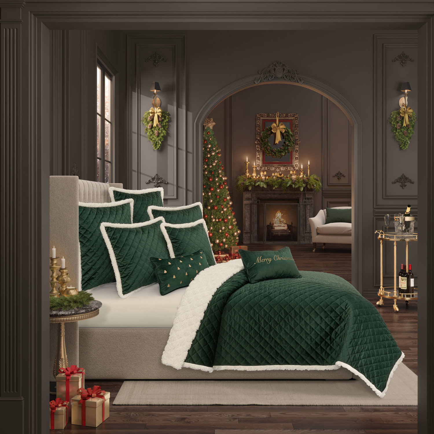 Evergreen 18inch Square Quilted Decorative Throw Pillow