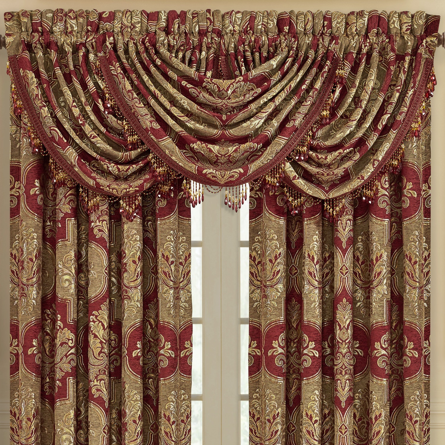 Crimson Window Waterfall Valance