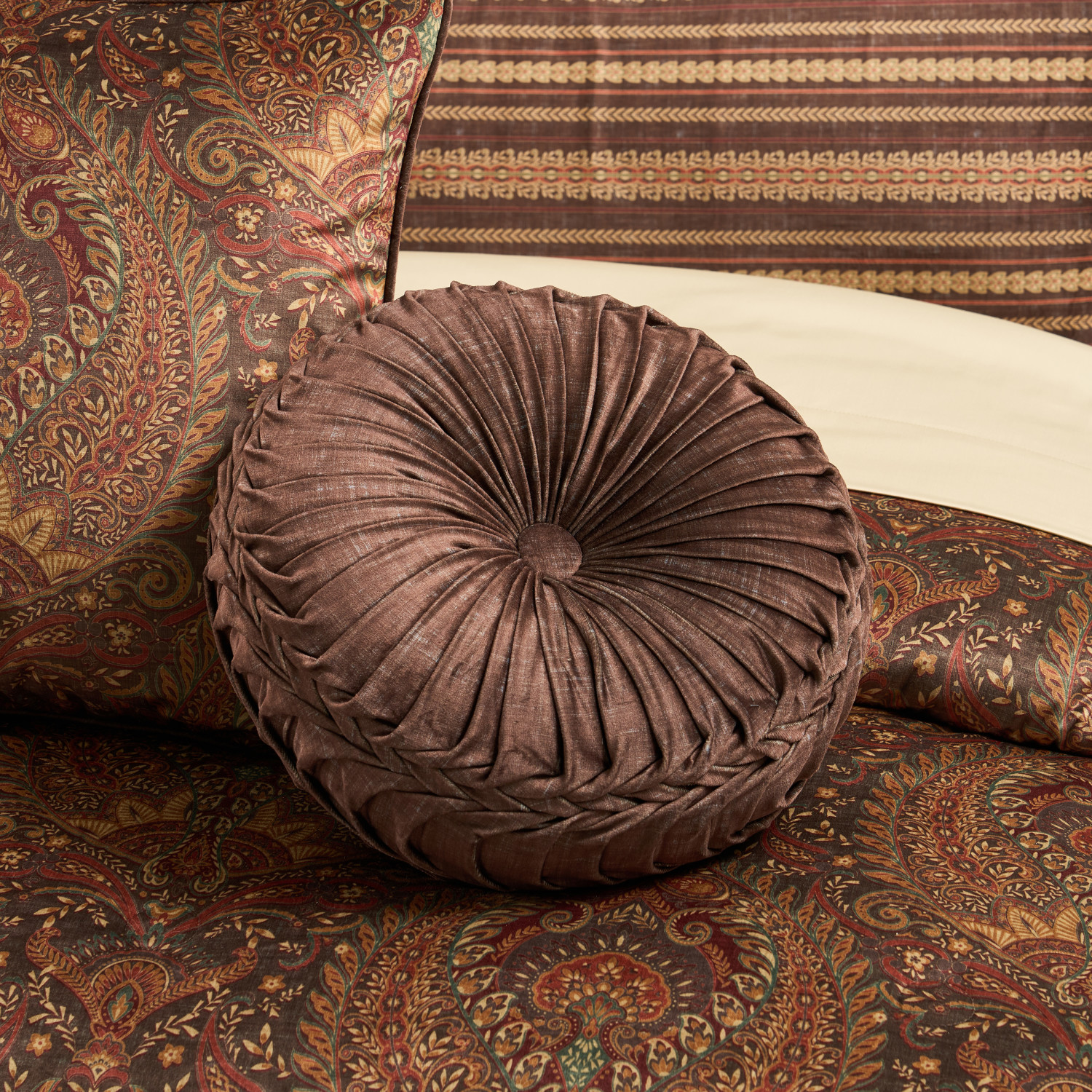 Chocolate Tufted Round Decorative Throw Pillow